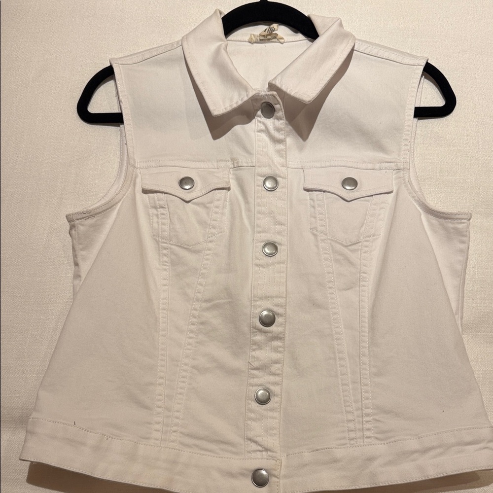 Sleeveless White Denim Vest